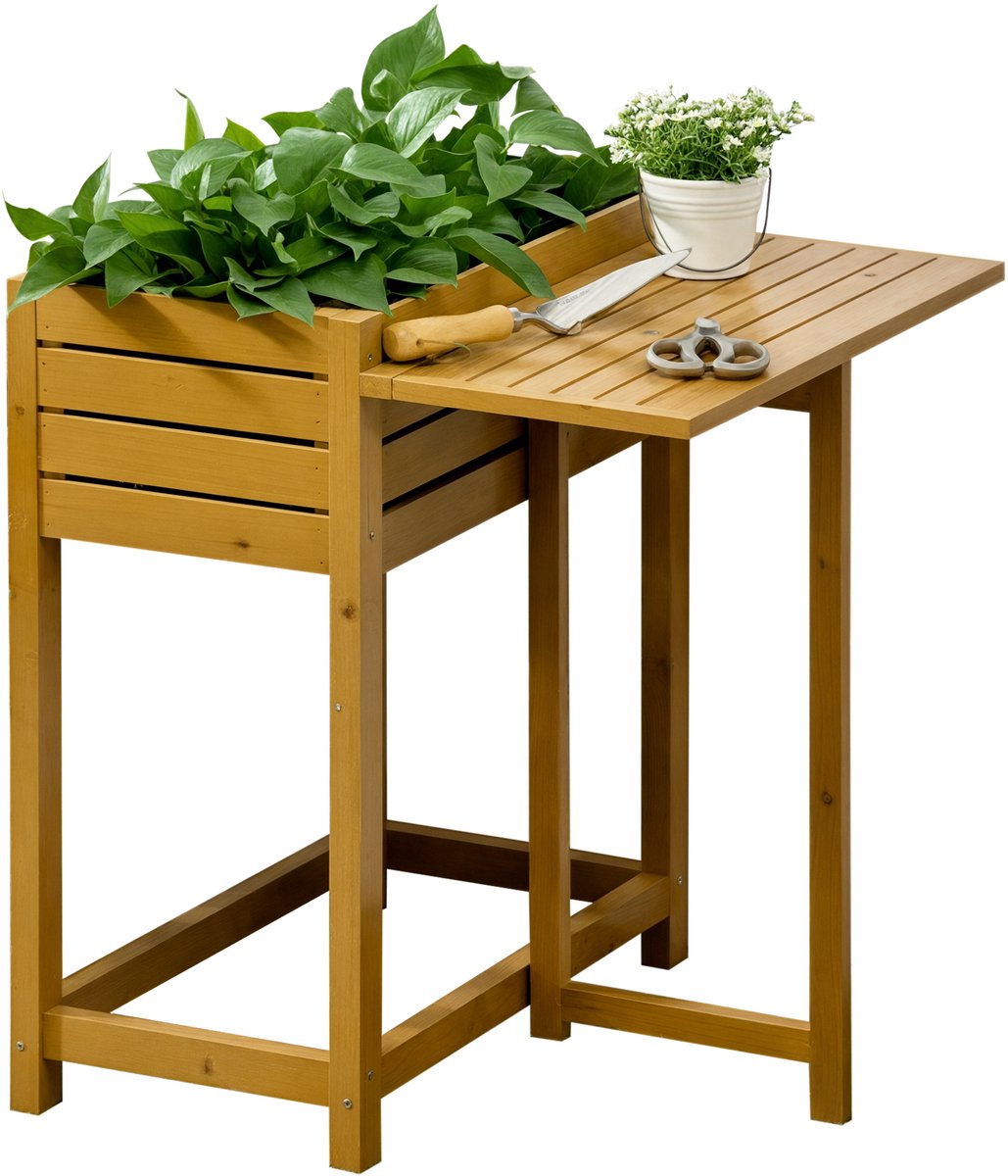 Killogood Verhoogde bak met opvouwbaar werkblad - gelakt massief hout - binnenvoering van vlies - 64cm x 63cm x 74.5cm