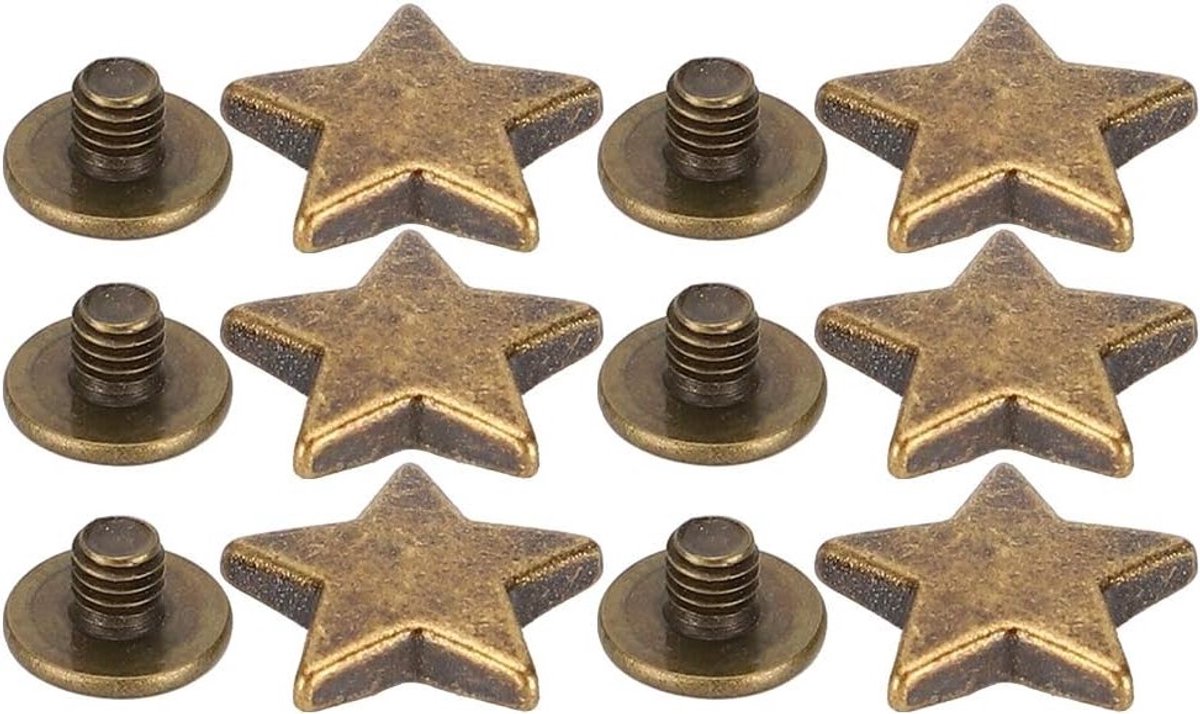 50 Sets Stervormige Nieten met Spikes - Handgeperst voor Leren Ambachten, Kledingdecoratie en Accessoires zoals Jassen, Riemen, Schoenen en Tassen in Brons