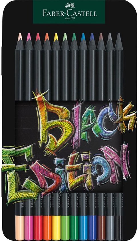 Set Faber-Castell potloden en kleurpennen met 'Black Edition' graffiti.