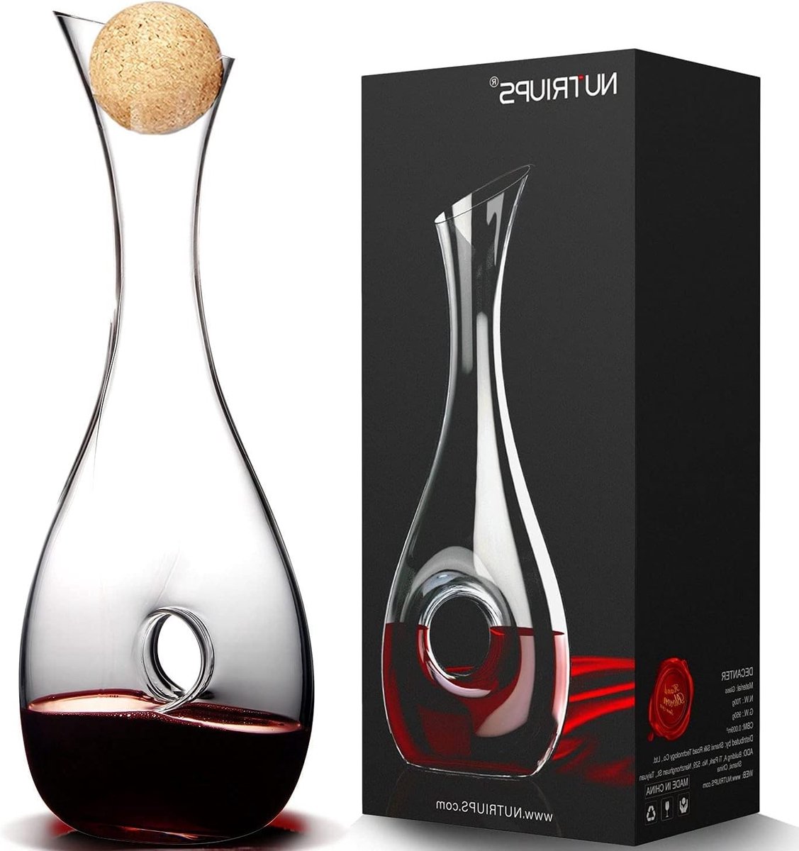 Elegante Wijnkaraf met Stop, 1.2L, Handgeblazen Kristal, Perfect voor Rode Wijn en Wijnliefhebbers
