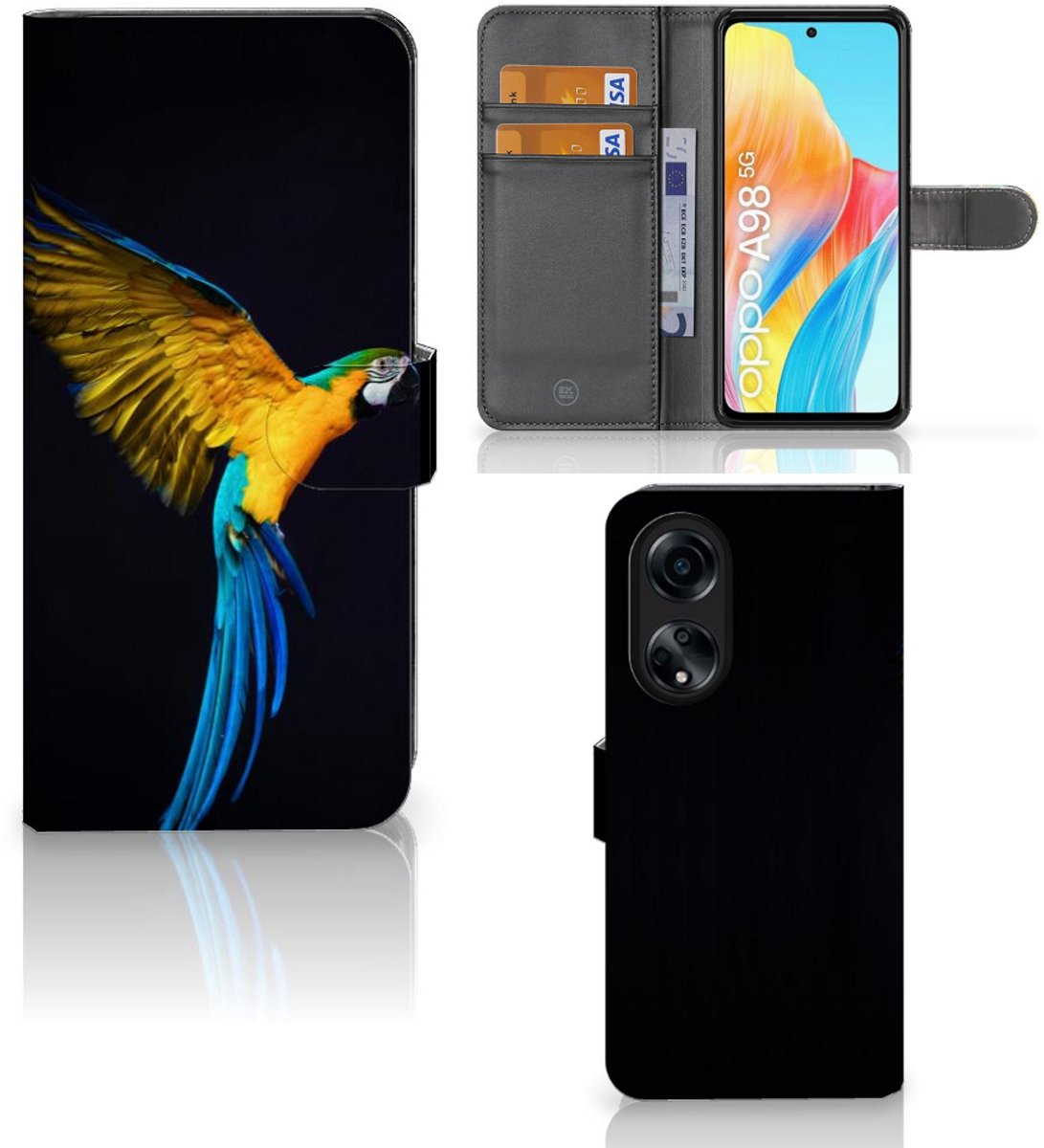 OPPO A98 5G Telefoonhoesje met Pasjes Papegaai