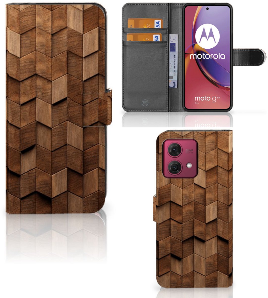 Book Style Case voor Motorola Moto G84 Wooden Cubes