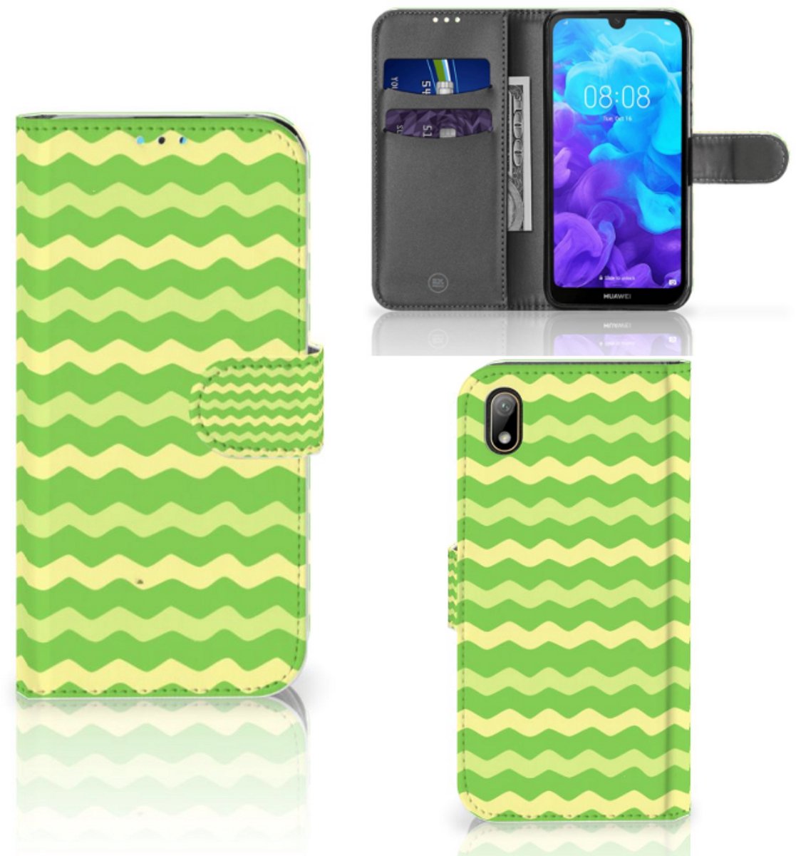 Book Case voor Huawei Y5 (2019) Telefoon Hoesje Waves Green