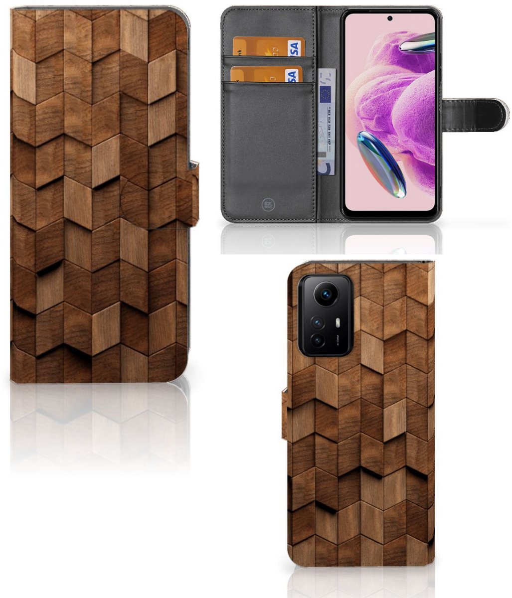 Book Style Case voor Xiaomi Redmi Note 12S Wooden Cubes
