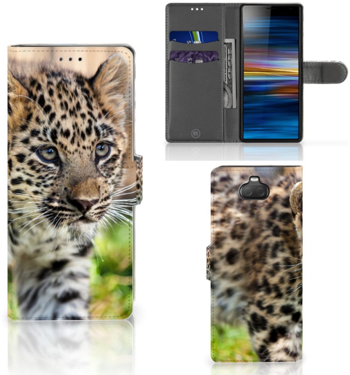 Sony Xperia 10 Telefoonhoesje met Pasjes Baby Luipaard