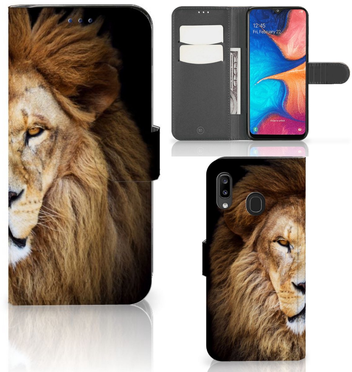 Samsung Galaxy A30 Telefoonhoesje met Pasjes Leeuw