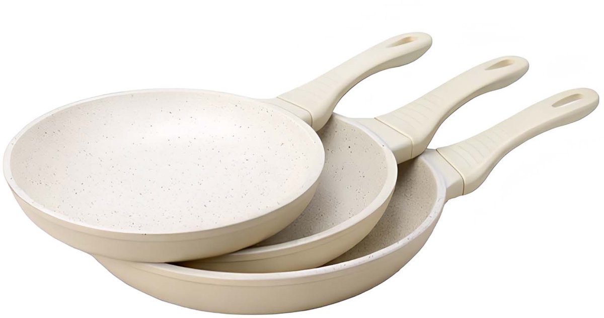 Signature Home, Set van 3 pannen 20 / 24 / 28 cm met minerale antiaanbaklaag, Beige