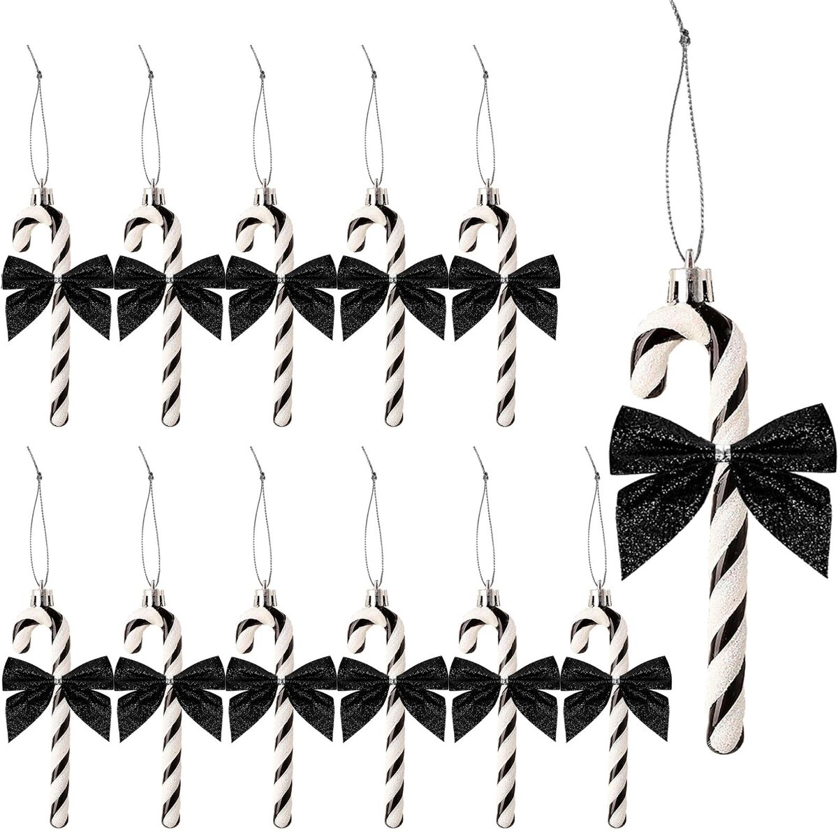 Allecto - Kerstboomversiering - Suikerstangen - 12 stuks - Zwart - Kersthangers - Perfect voor kerstdecoratie - Zwart