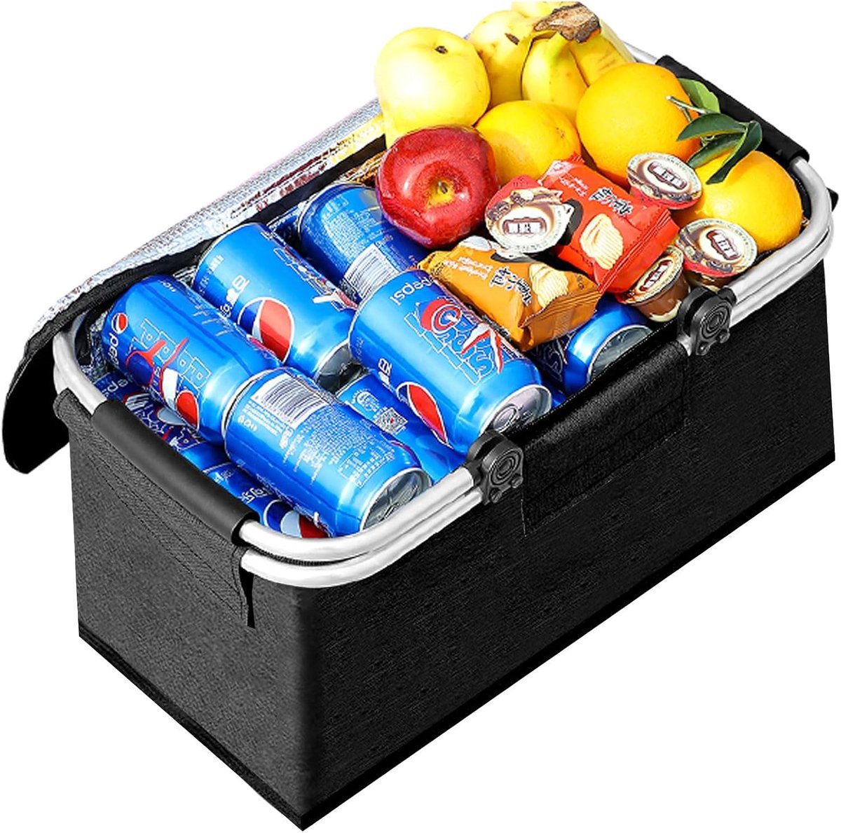 Picknickmand met Deksel, Handvat en Koelvak - Picknick Mandje - Boodschappenmand - Fruitmand - Winkelmand - Oxford - Zwart - 25L - van Imperatoris