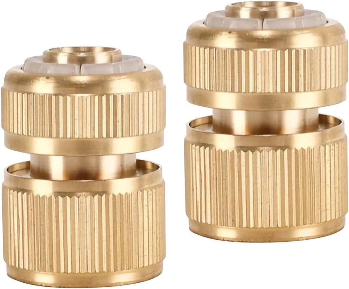 Set van 2 Stuks 3/4 Inch Messing Slangkoppelingen voor Tuin en Keuken, Snelle Aansluiting, Tuinslang Connector, Buiten Gebruik, Slangaccessoires