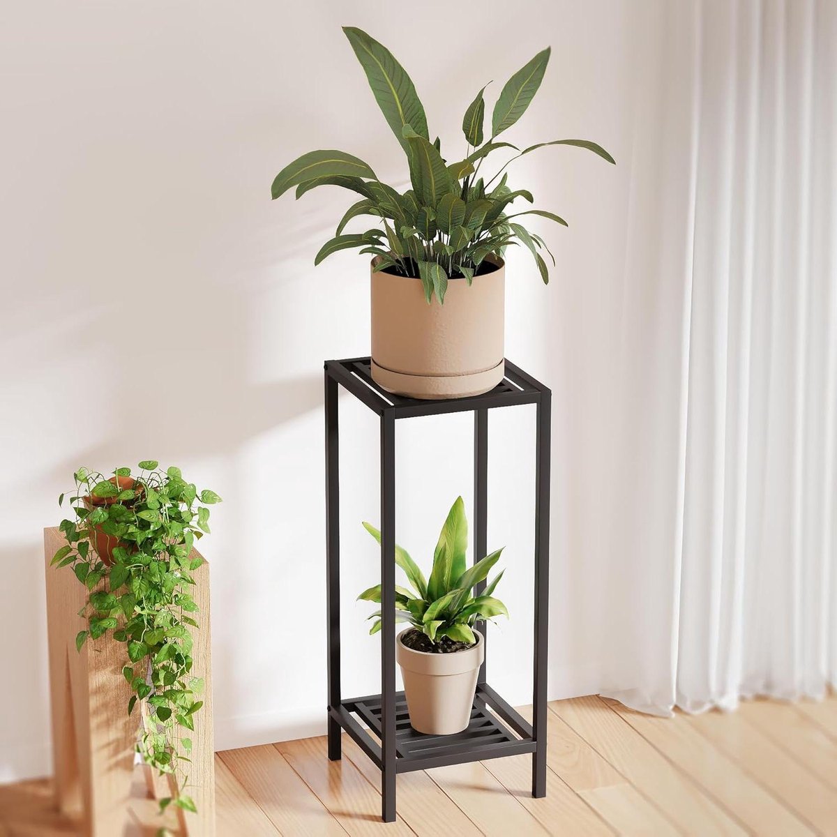 Plantenstandaard Metaal - Bloemenstandaard 2 niveaus - Planten Binnen Buiten - Zware Constructie - 30 x 12 x 12 inch