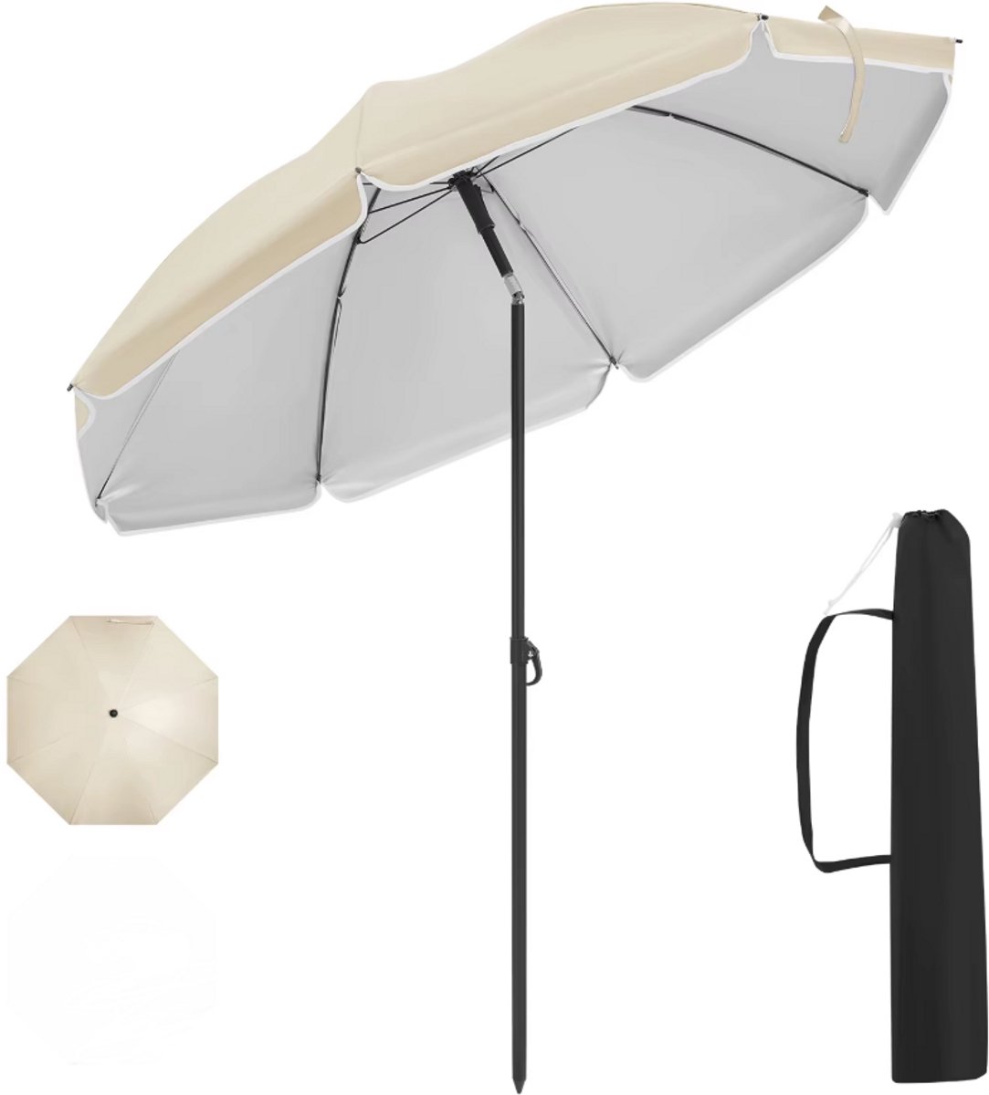 RosaBloom parasol - Zonnescherm - Zonwering - Tuinparasol - In hoogte verstelbaar - Waterdicht - Diameter 175cm - Beige