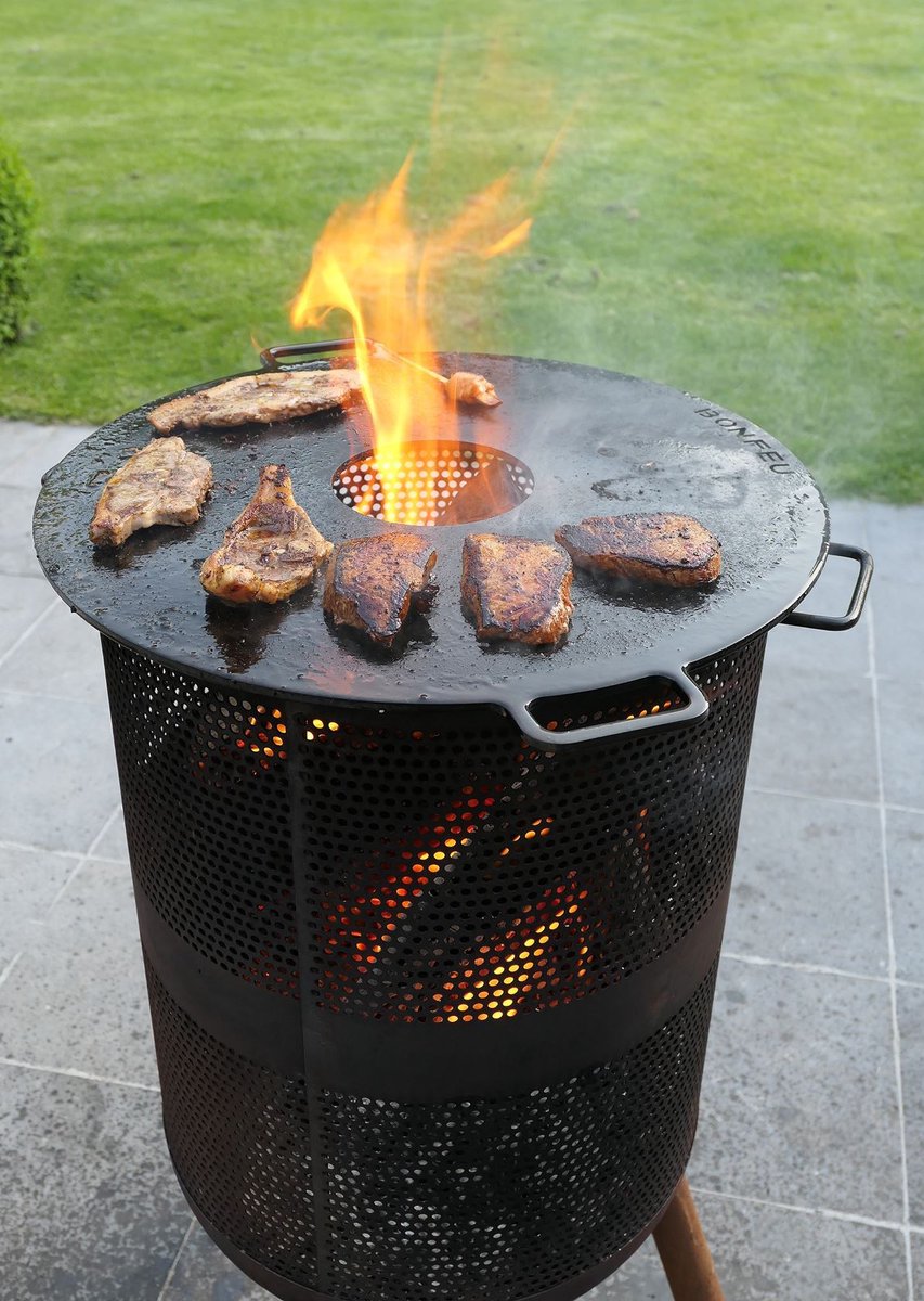BonFeu BonVes Fire Basket 34 cm - With Grill Grate and Poker - Black