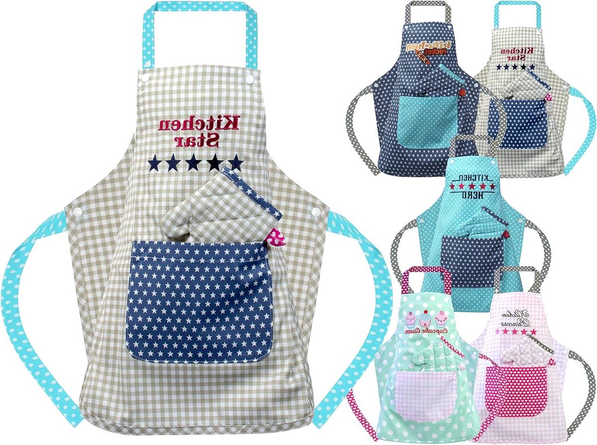 Koksmuts Kinderen - Koks muts - Koken en Bakken - Klassiek Ruitpatroon - One Size - Blauw