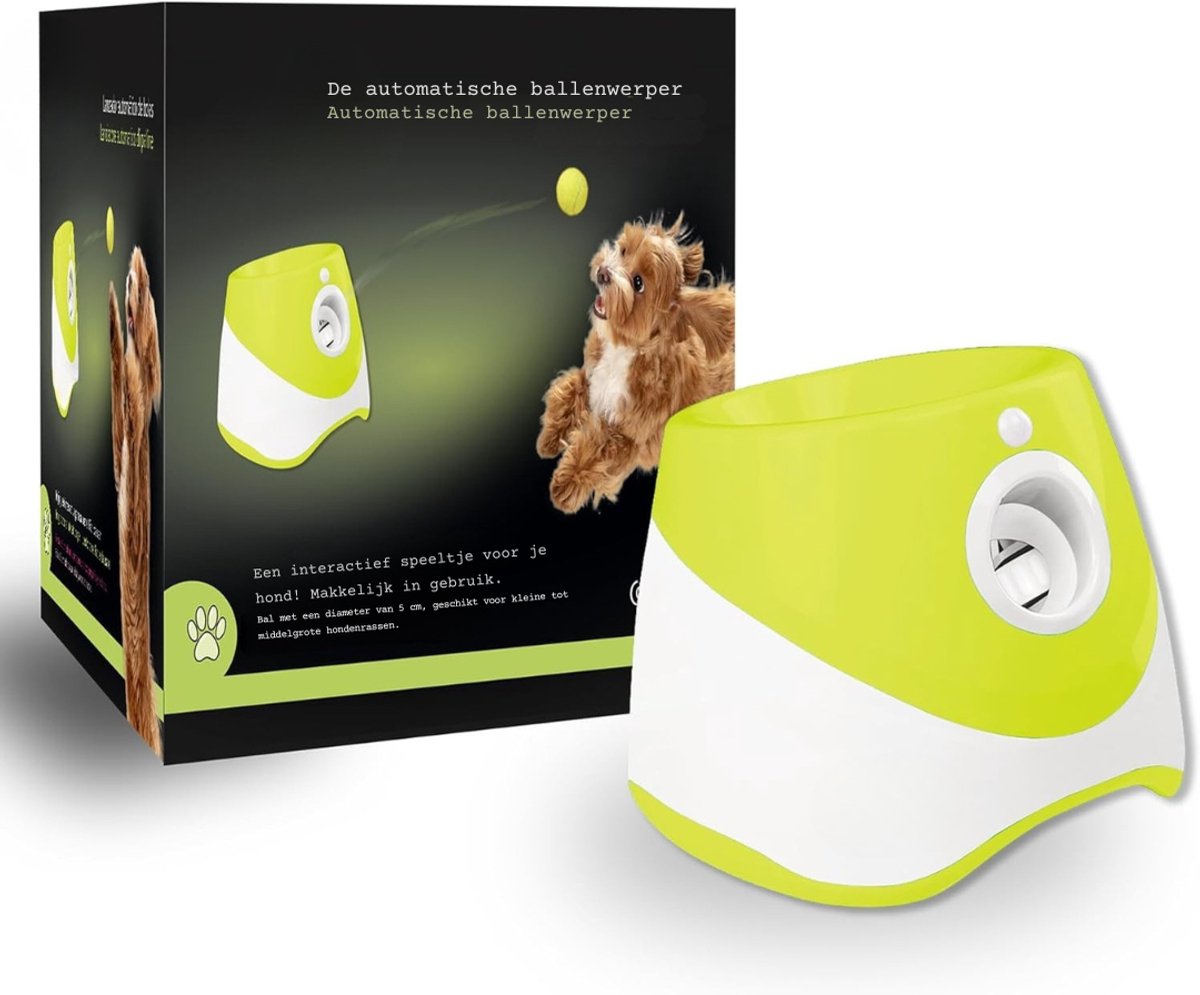 Florixa® Ballenwerper Voor Honden - Ballenwerper - Hondenspeelgoed - Met 6 Ballen - Wit en Groen - 26cm x 26cm x 21cm