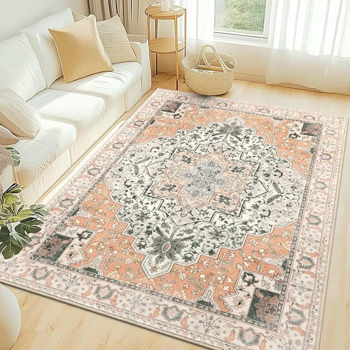 Olanly Woonkamerkleed - Zacht Bloemmotief Tapijt - Machinewasbaar Vintage Tapijt - 183x275 cm - Rechthoekig - Roze