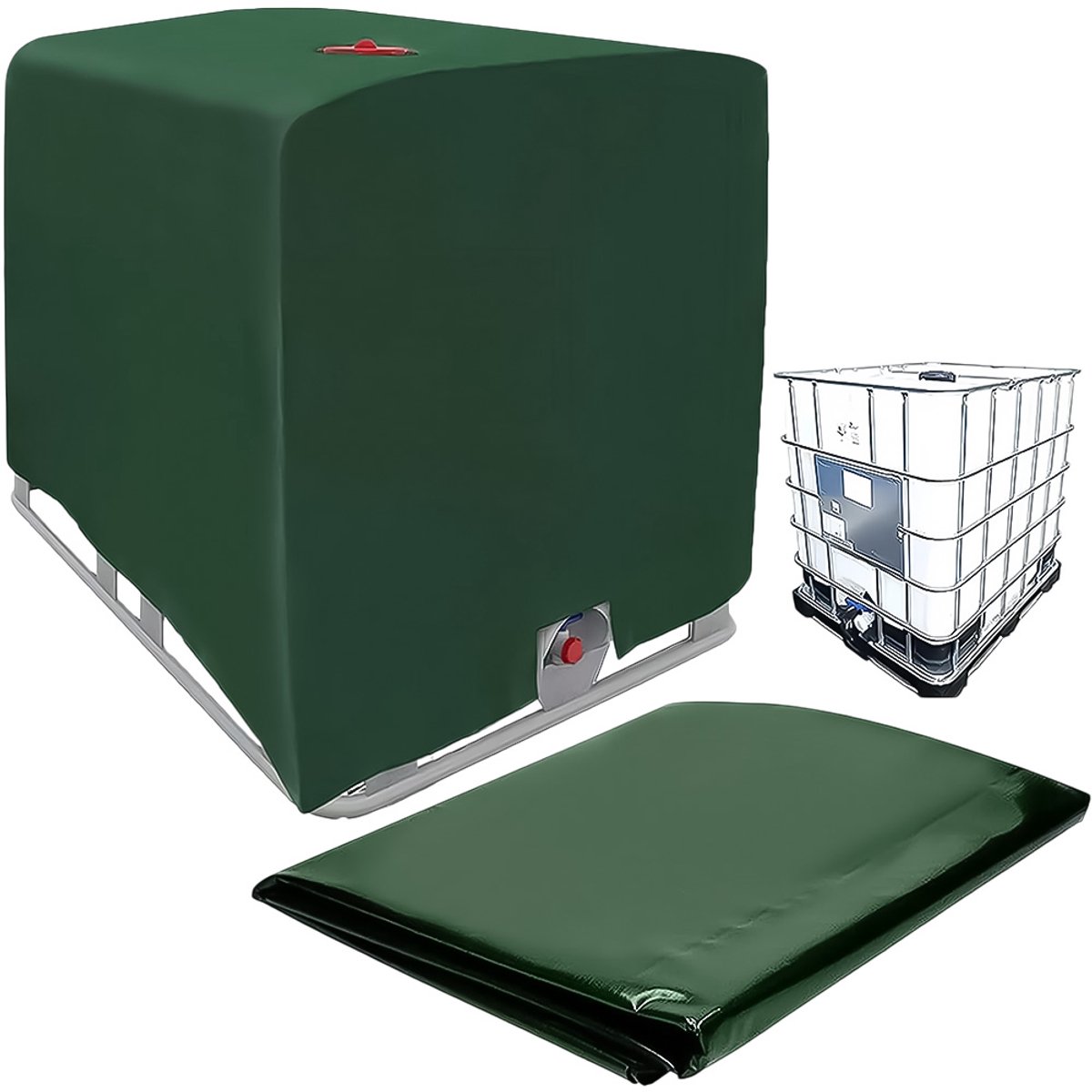 IBC Watertank/Regenton Hoes 1000 Liter - Container Cover - Anti-UV Beschermhoes - Tuinmeubelhoezen - Waterdicht - Afdekzeil voor Regenwatertank - Groen - 120 x 100 x 116 CM