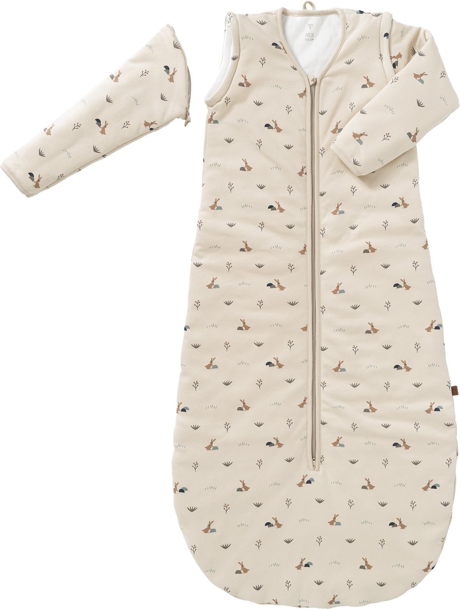 Fresk Slaapzak Baby Winter – Afritsbare Mouwen - Interlock met Lichte Voering - Biologisch Katoen - Zacht en Ademend - TOG 2.8 - Zand - Rabbit Sandshell