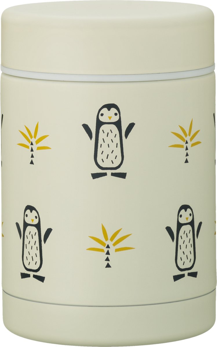 Fresk Thermos Lunchbox 300 ml - RVS Voedselcontainer – BPA-vrij – Lekvrije dop – Thermosbeker – Food Jar tot 6 Uur Warm – Lunchpot - Mosterd - Pinguin