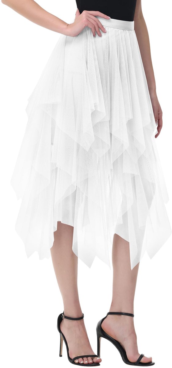 Geweo Tule rok - Tutu - Tule rokje - Tule rokje Volwassenen - Hoogwaardige 3-Laags met Ondoorzichtige Voering - Comfortabele Elastische Taille - One Size -Wit - Van Feestelijk tot Casual-Chic