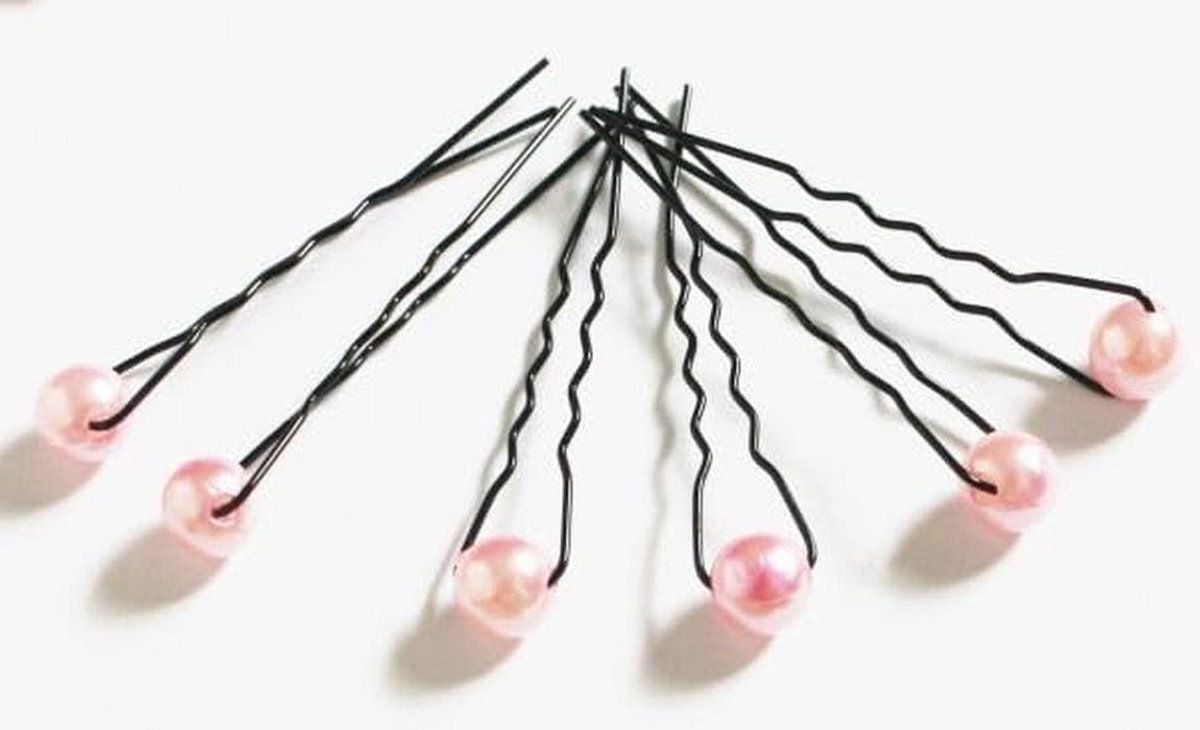 Haarspelden met Parels - Haarclips Set - Haar Styling - Chique Decoratie - 6 Stuks - Zwart Roze