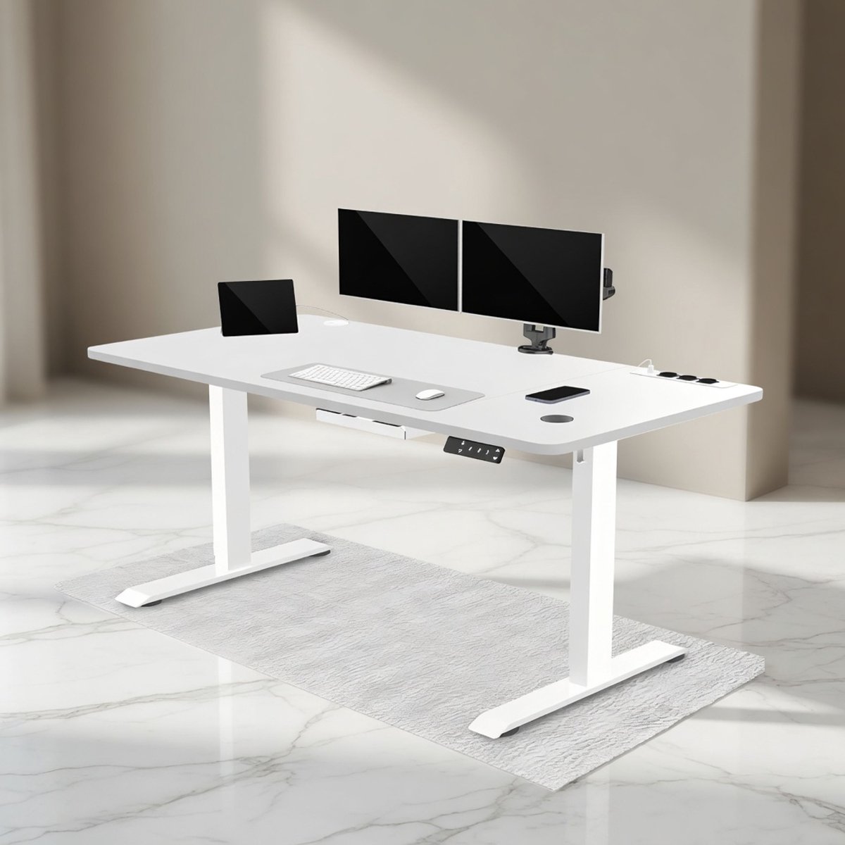 Elektrisch In Hoogte Verstelbaar Zit-Sta Bureau 160x80 cm – Mobili Bella Ergonomisch Sta Bureau met Draadloze Oplader, Stopcontacten & USB, Anti-Collision Systeem, Stabiel Stalen Frame, Wit — cadeau in Cadeau-ideeën - foto 5