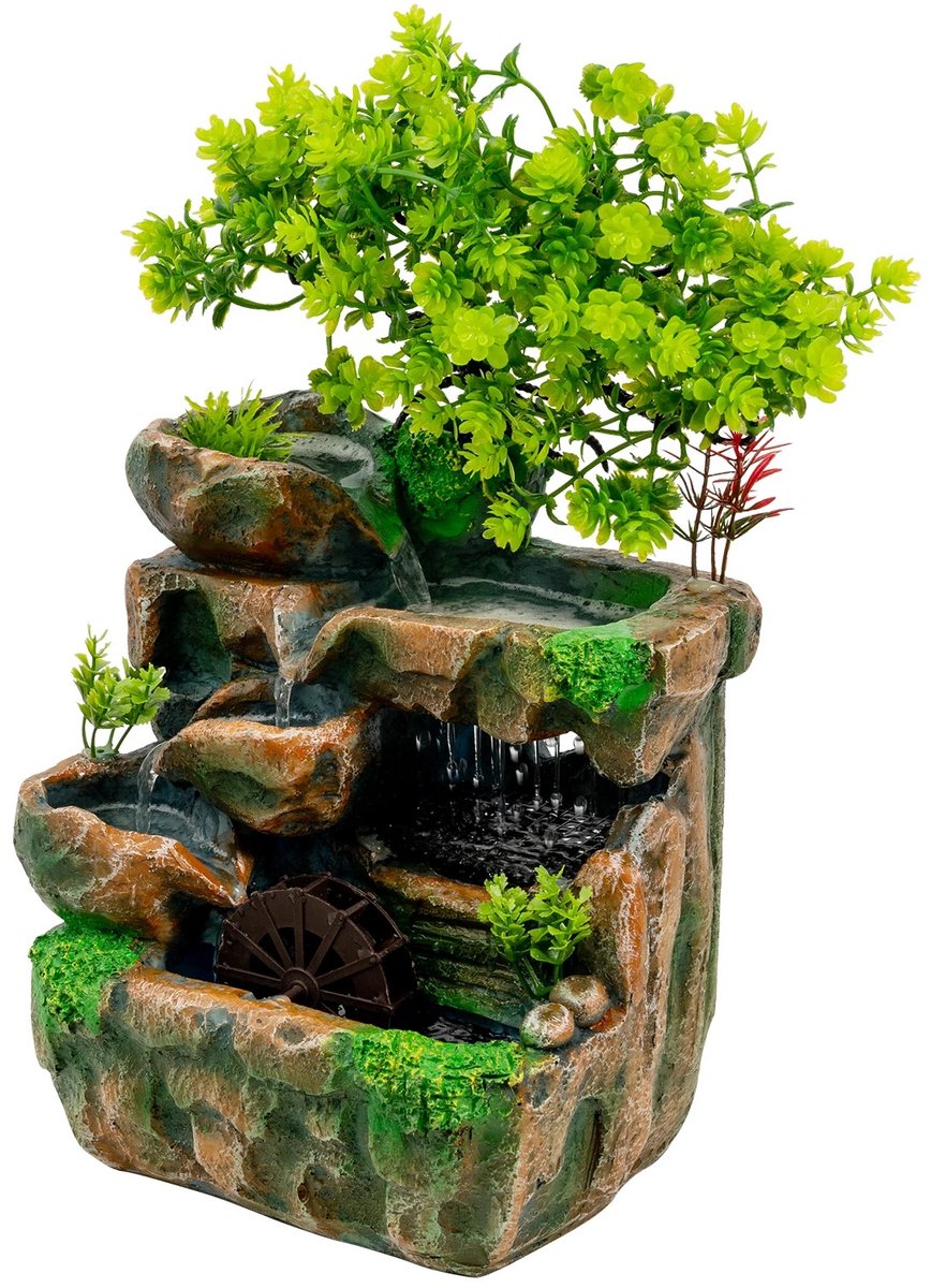 Geargalaxy Decorfontein - Desktop Fontein met Rotslandschap en Boom - Kamerfontein - Zenfontein - Sierfontein - Voor Thuis of Kantoor