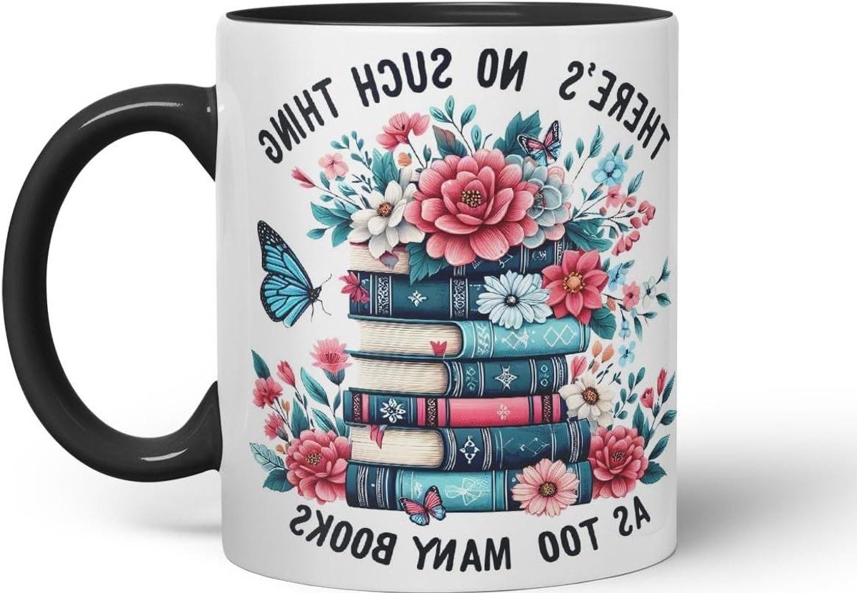 Keramische Mok - Koffiemok Theemok - Leespauzes - Boeken Collectie Print - 330 ml - Zwart