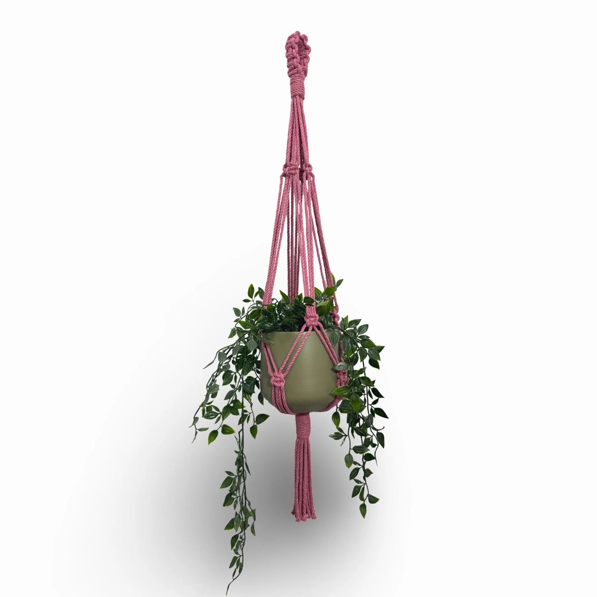 Plantenhanger 'Funky' - Kies kleur en lengte - Rouge - 100 cm lang - Katoenkoord - Geschikt voor Pot met Diameter t/m 20 cm - Handgemaakt in ons Macramé Atelier - Prijs per Stuk - Let op: Exclusief Pot - Inclusief Verzendkosten