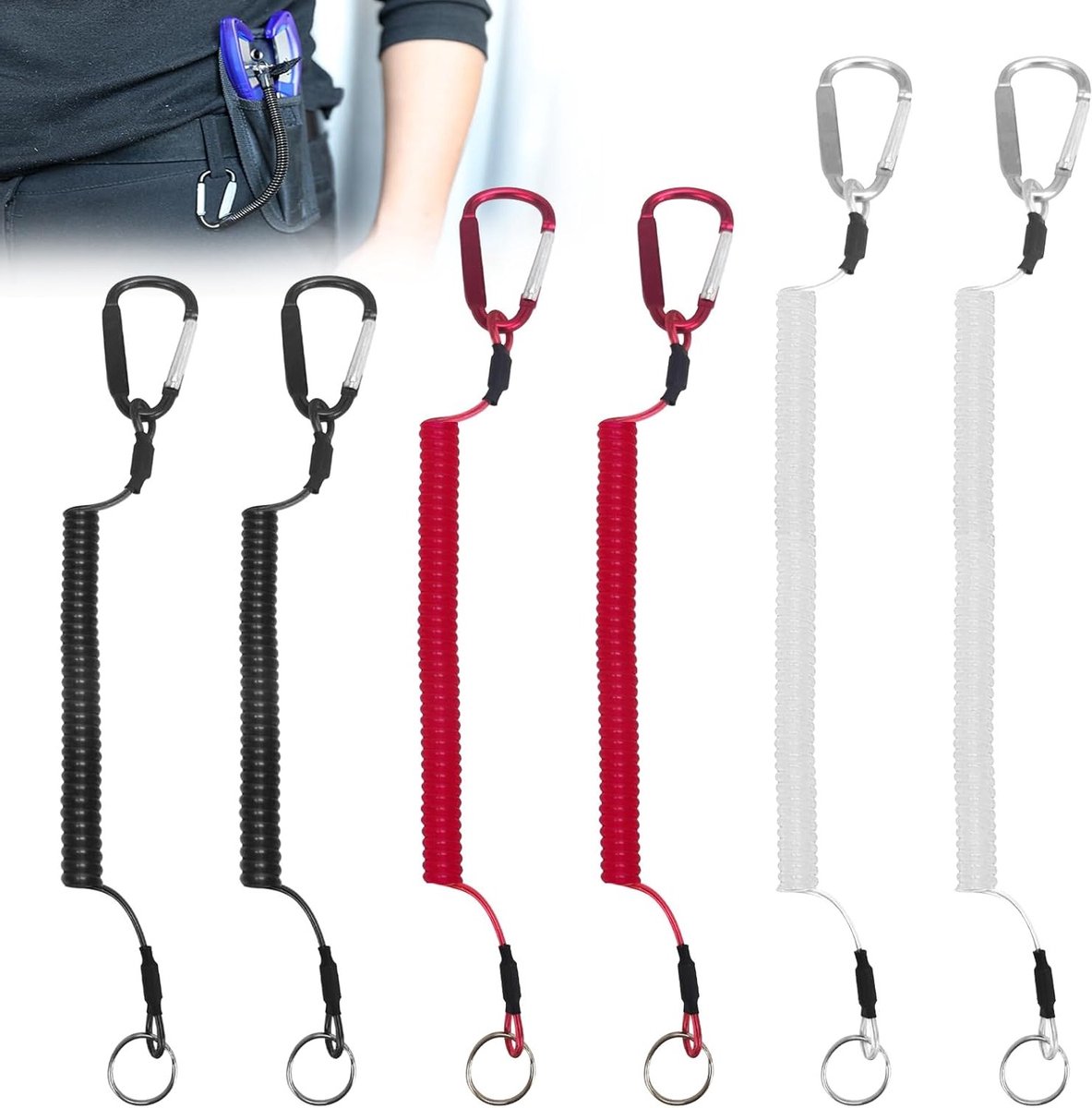 6 Stuks Veiligheids Retractable Lanyard voor Vissen, Klimmen en Booten, Coiled Lanyard voor Gereedschap en Accessoires