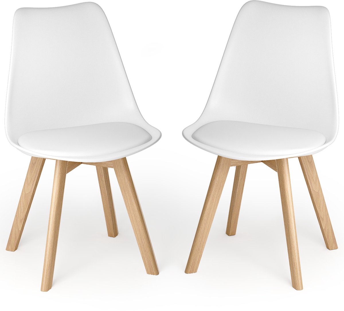 Xbro Eetkamerstoel Set van 2 - Kuipstoel met Houten Poten - Eettafelstoel - Keukenstoelen set 2 met Schuimzitting - Wit
