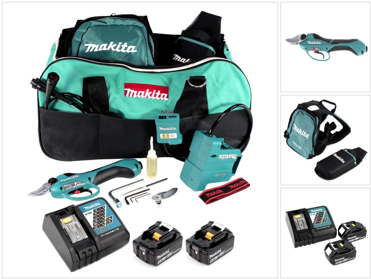 Makita DUP 361 RT accu-snoeischaar 36 V (2x 18 V) + 2x accu 5,0 Ah + oplader + tas