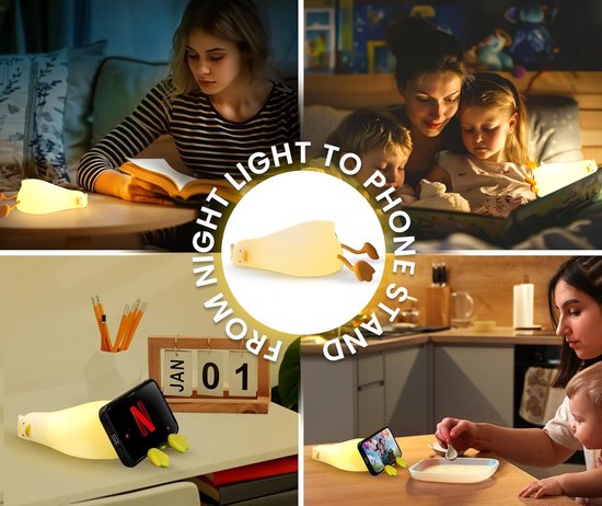 Nachtlampje Eend - Kindernachtlampje Spraakgestuurd - Sfeer Creëren - Met 7 Kleuren - 21 x 10.3 x 6.2 cm - Geel — afbeelding 2