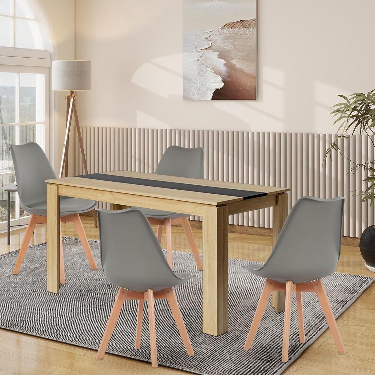 Eetkamerset - Tafel met stoelen - Samen eten - Krasbestendig oppervlak - 140 cm - Eiken zwart grijs