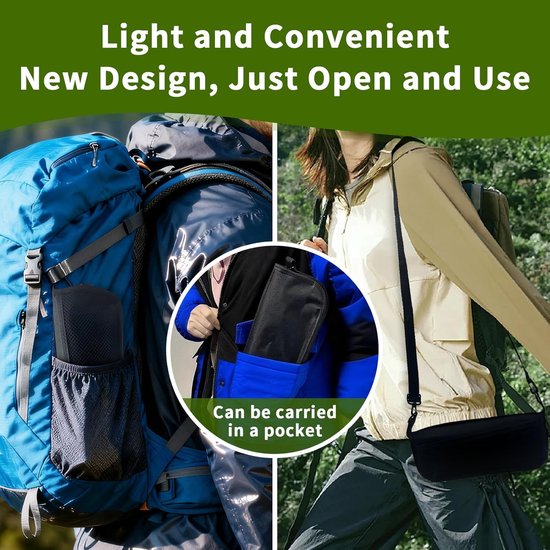 Krukken - Draagbare Opvouwbare Kruk - 2-in-1 Schoudertas Kruk - Mini Outdoor Kruk - Lichtgewicht - Belastbaar tot 120kg - Voor Kamperen, Vissen, Wandelen - Zwart — afbeelding 3