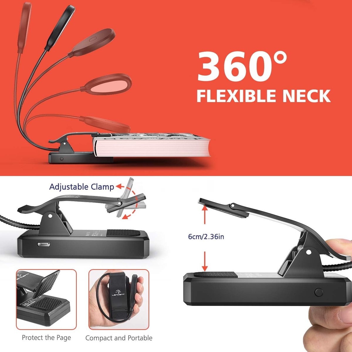 Oneay Oplaadbare leeslamp voor boeken, clip-on lamp die blauw licht blokkeert, oogbescherming voor een betere nachtrust, flexibel en draagbaar voor e-readers, 's nachts, op reis en tijdens het werk. — cadeau in Gadgets - foto 5
