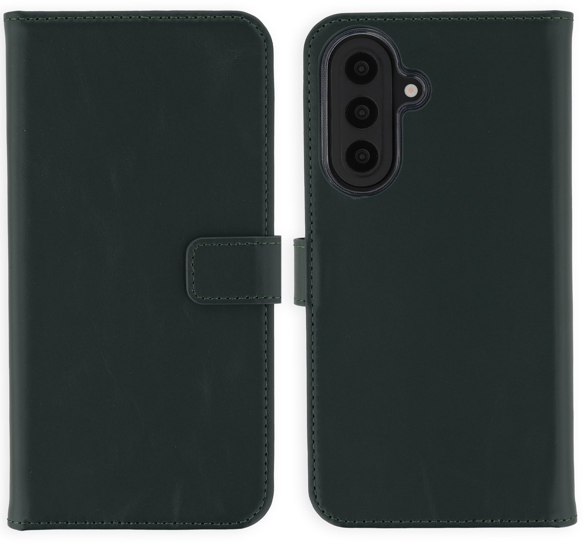 Selencia Hoesje - Geschikt voor Samsung Galaxy A57 (5G) - Echt Lederen Bookcase - Groen