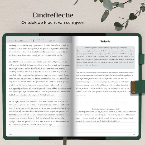 Open dagboek met tekst "Eindreflectie" en dagboekfragmenten