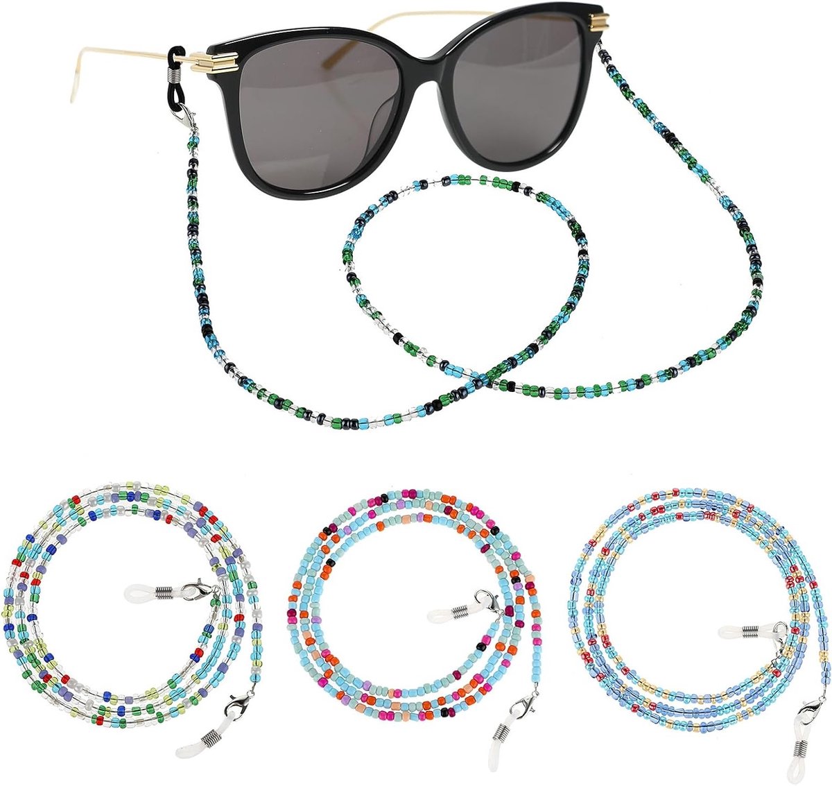 4 Stuks Bead Brilketting voor Vrouwen - Antislip Brilkoord, Multicolor Eyewear Strap en Spectacle Chain voor Veilig Gebruik van Zonnebrillen en Leesbrillen