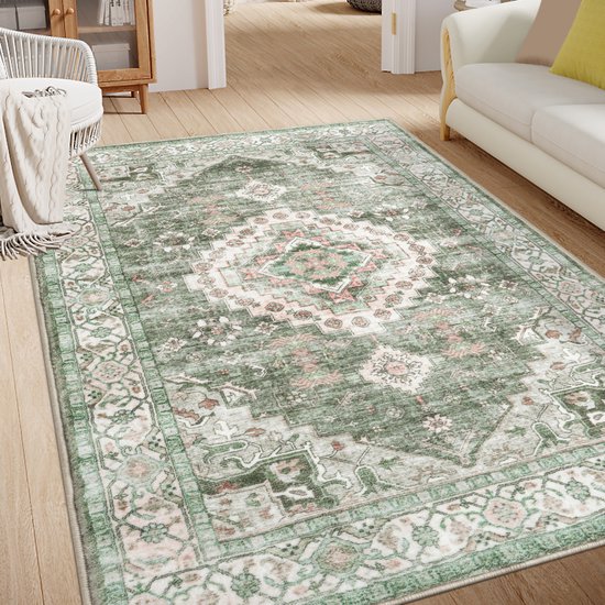 Olanly Woonkamerkleed - Zacht Fluwelen Vloerkleed Voor Naast Het Bed - Wasbaar Klein Vloerkleed - 183x275 cm - Rechthoekig - Groen