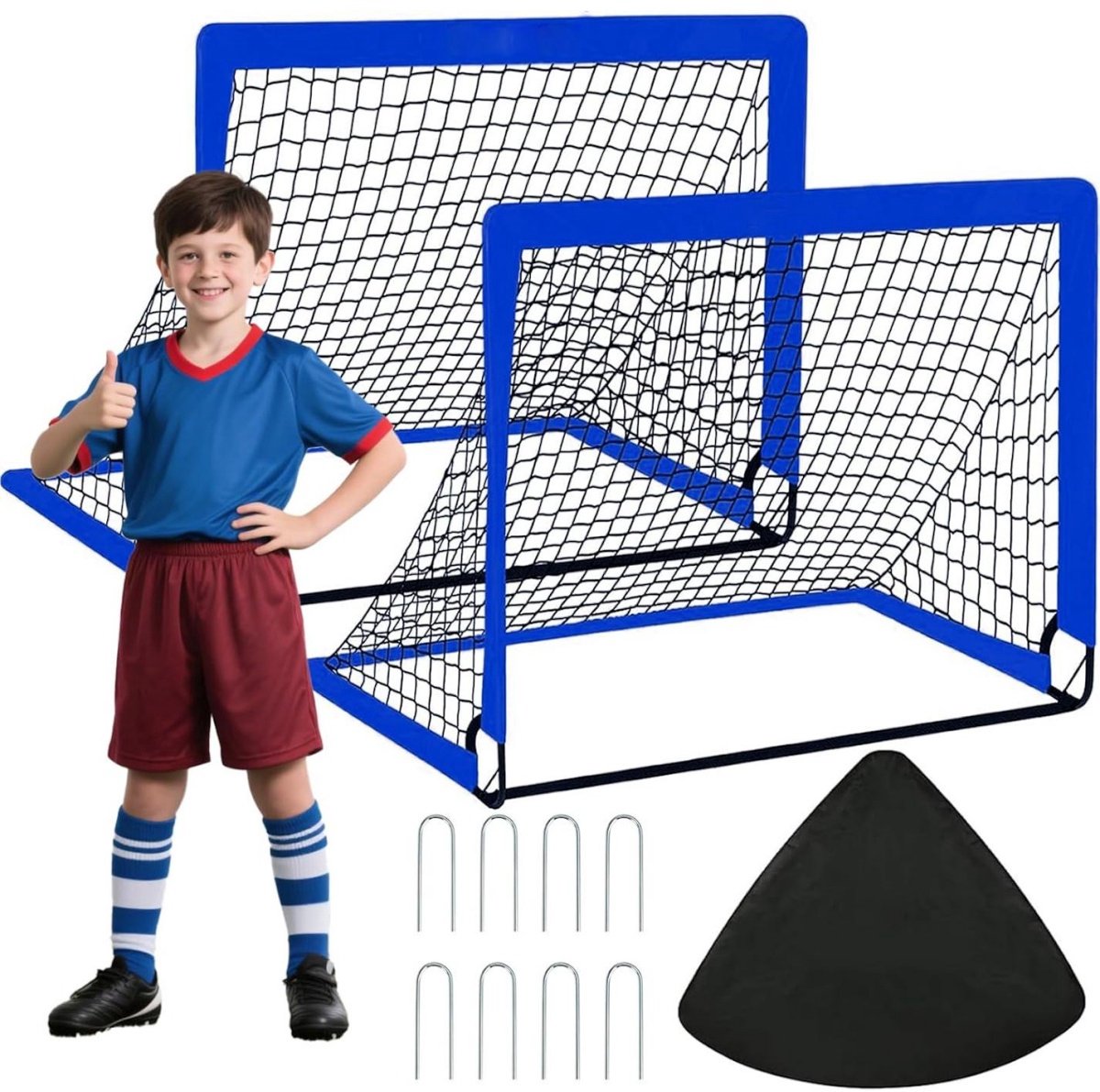 GELLDG Opvouwbare Kinder Voetbaldoelen - 2 Stuks - 120x90x90 cm - Incl. Haringen en Draagtas - Geschikt voor Binnen, Buiten en Tuin - Oxforddoek met Polyester Netwerk