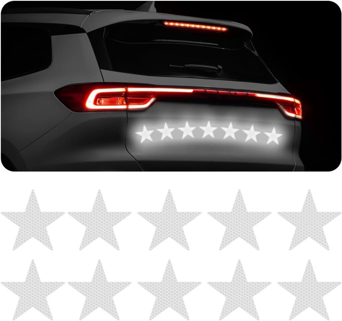 Set van 10 Ster Reflecterende Stickers voor Auto, Motor en Boot - Hoge Intensiteit Waarschuwingsstickers, Weerbestendig en Veiligheidsverlichting
