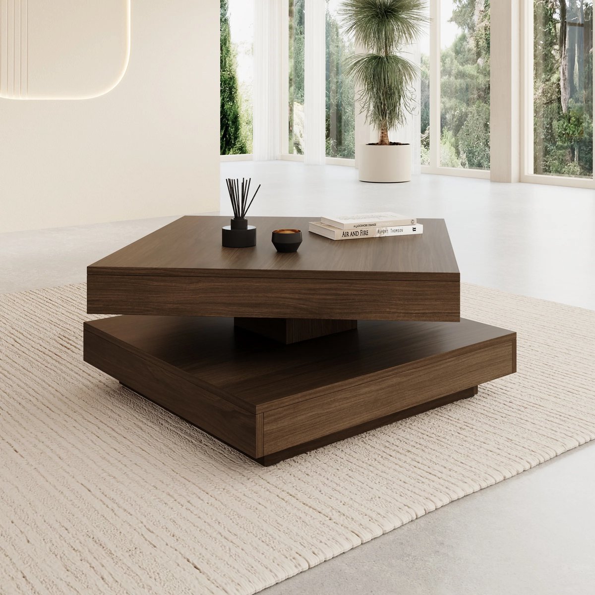 Meubella - Nao - Salontafel - Walnootpatroon - 70x70x34 cm