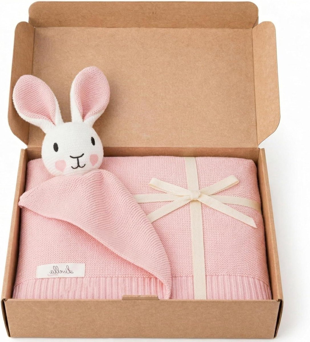 Babydeken met Knuffel - Knuffeldeken Geboorteknuffel - Baby Troosten - Geïntegreerd Konijn - 100x75 cm - Roze