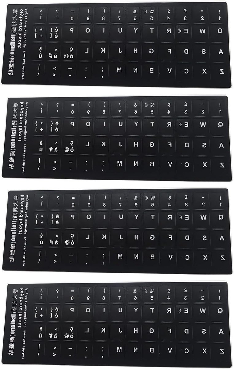 Set van 4 Waterdichte Toetsenbordstickers met Italiaans Ontwerp voor Standaard en Laptop Toetsenborden, Eenvoudig aan te Brengen en Duurzaam