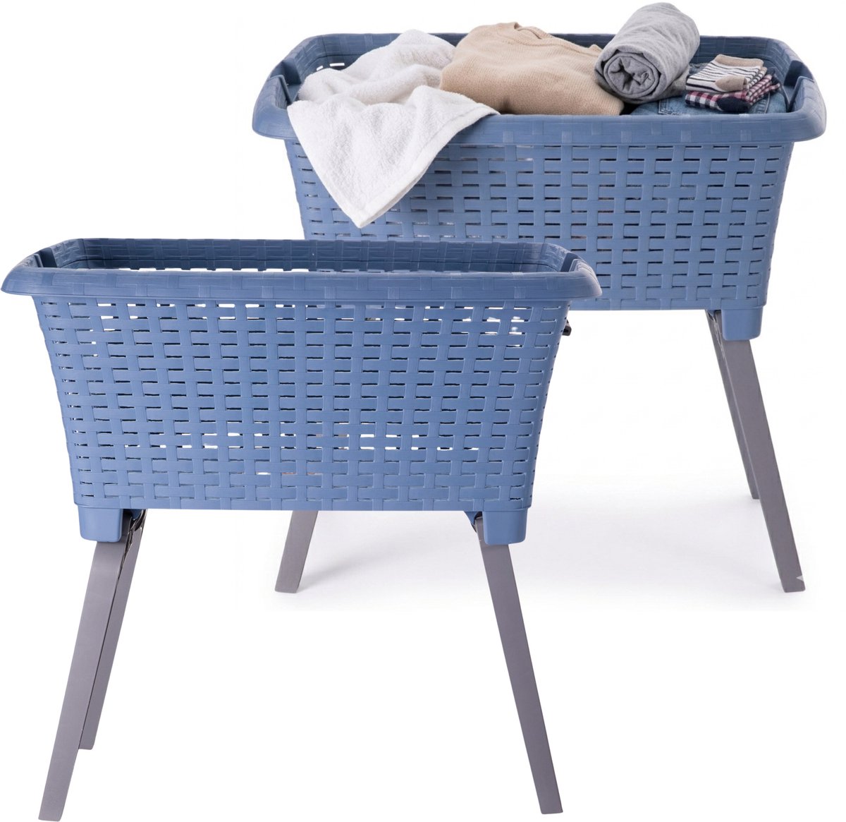 Bathroom Solutions wasmand op poten - 2x - donkerblauw - 35 ltr - 60 x 40 x 28 cm - Wasgoedmanden