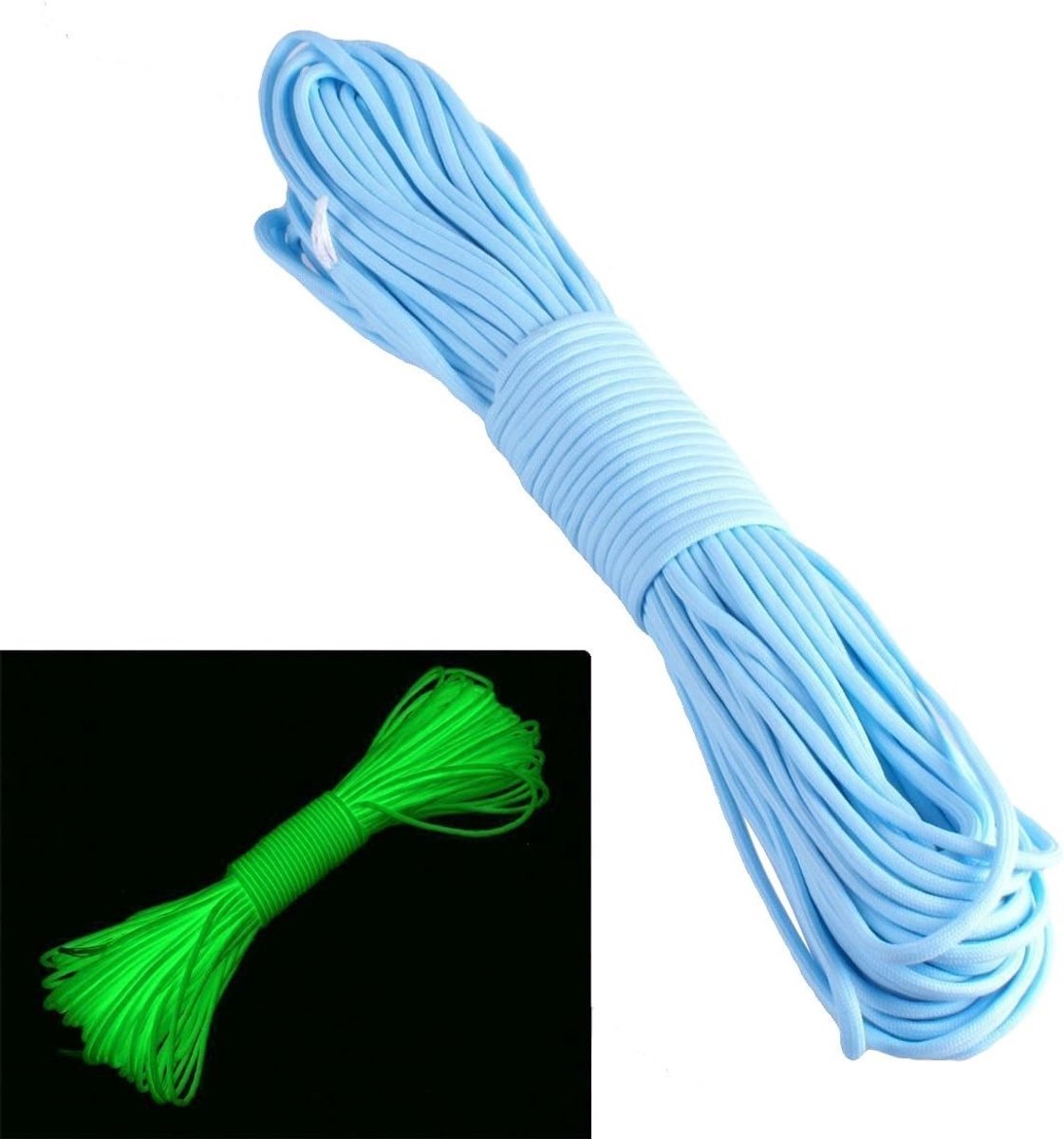 Parachuteline met 9 strengen, glow-in-the-dark, 250 kg draagvermogen, blauw, 30.5 m, sterke en duurzame touw voor outdoor gebruik