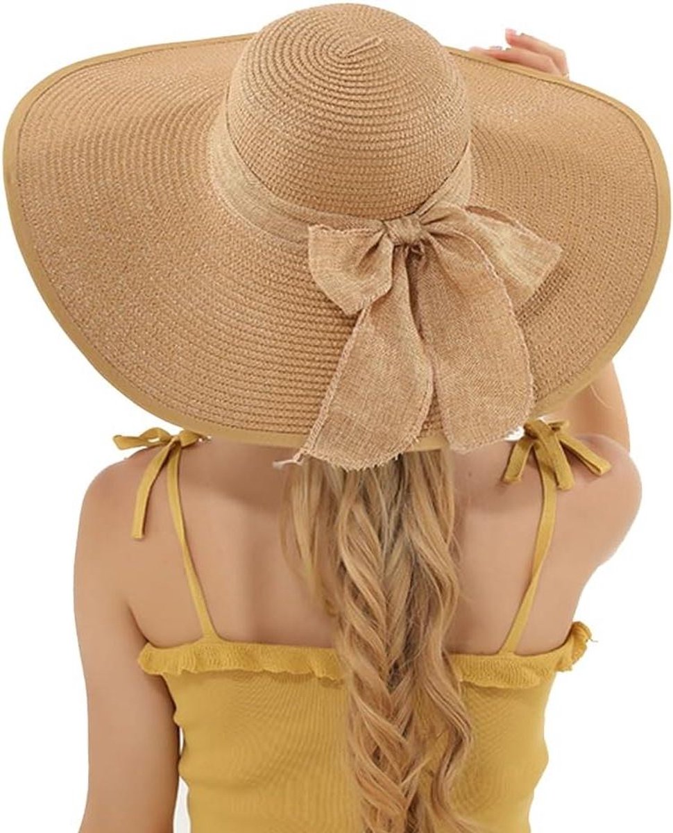 Strandhoed Dames - Zomerhoed Strohoed - Bescherming Tegen Zon - Opvouwbaar - 14 cm Rand - Khaki