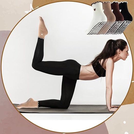 Antislip Sokken Dames - 4 Paar - Yoga & Pilates Sokken - Met Hartjes & Ruches - Grip Sokken - Maat 36-40 van Merkloos — afbeelding 4