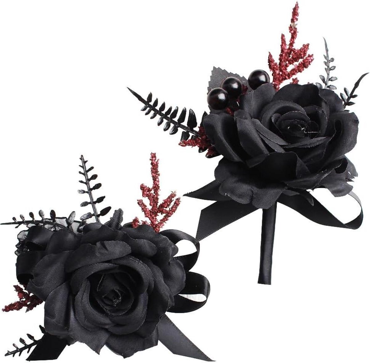Pols Corsage Set - Bruiloft Accessoires - Feestelijke Decoratie - Realistische Bloemblaadjes - 2 Stuks - Zwart